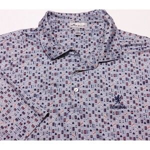 PETER MILLAR Lake Nona CC Polo Shirt Beer Bottle All Over Blue XXL 2XL ~ Flaw
